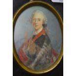 Late 19th Century oval portrait miniature on ivory of Bonnie Prince Charlie (with water damage),