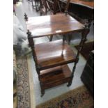 19th Century rosewood three tier whatnot with drawer to the base raised on turned bulbous supports