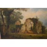 Thomas Creswick, 19th Century oil on canvas, sheep before church ruins, signed and dated 1856, 11.