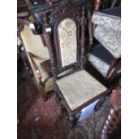 19th Century carved oak side chair on fluted legs with stretchers