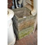 Pair of cast concrete square simulated brick garden planters