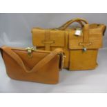 Tan leather holdall together with a tan 1950 / 60's handbag, The Voyager