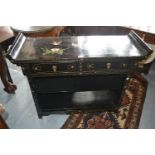 Japanese lacquer two drawer side table with bird and floral decoration