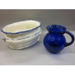 Large shaped oval blue and white two handled foot bath, together with a 20th Century Bristol blue