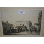 W. Monk, artist signed etching, Piccadilly, Devonshire House, together with two other signed