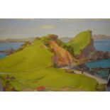 L. Birch, oil on canvas, coastal scene with figure on track and house, signed, unframed, 18ins x