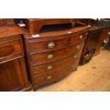 19th Century mahogany bow front chest of two short and three long drawers with oval brass handles