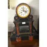 19th Century black slate and rouge marble two train mantel clock