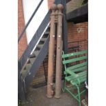 Pair of antique cast iron gate posts with ball finial, 90ins high each, another cast iron central