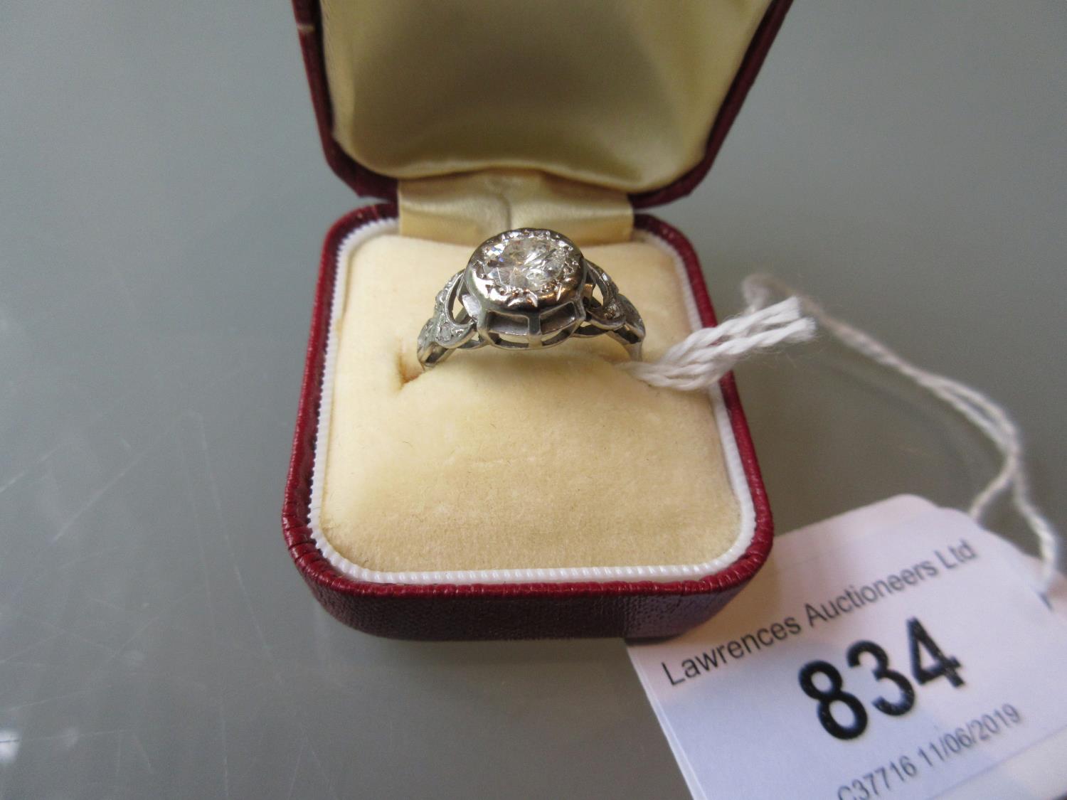 1920's / 1930's old brilliant cut diamond solitaire ring with rose cut diamond set shoulders mounted