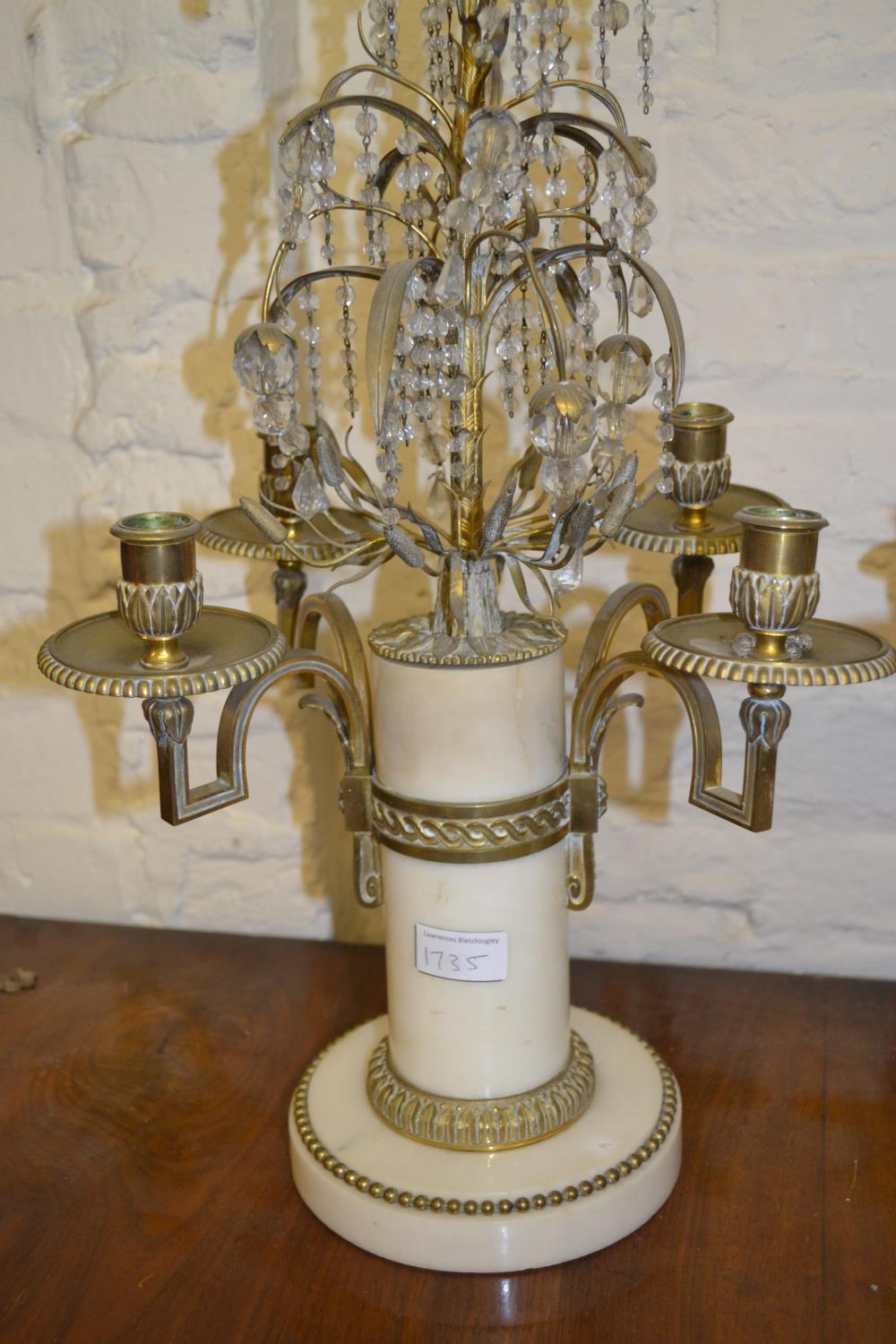 Pair of 19th Century Continental white metal and ormolu four light candelabra with palm tree mounts, - Image 2 of 2