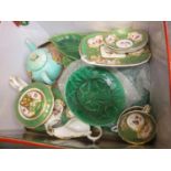 19th Century green teaset together with a quantity of Green Leaf pattern plates and a teapot