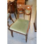 Set of five late Regency mahogany dining chairs with shaped moulded back rails above drop-in seats