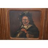 Antique oil on oak panel, portrait of a 17th Century gentleman with clay pipe, 7ins x 7ins