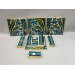 Set of four 19th Century English pottery tiles in De Morgan style, 8ins x 8ins each, together with a