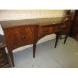 George III mahogany boxwood line inlaid breakfront sideboard, the centre drawer flanked by further