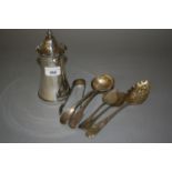 London silver circular sugar caster of waisted form, makers mark G.H., together with a pair of