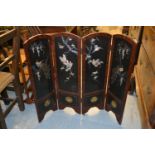 Japanese lacquer mother of pearl inlaid four panel draught screen