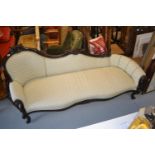 Victorian style carved chaise longue, the shaped and pierced back above shell carved cabriole