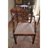 Set of six (four plus two) 20th Century mahogany pierced splat back dining chairs on reeded square
