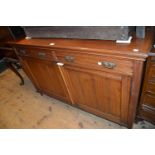 Late Victorian walnut sideboard with two drawers above two panel doors, together with an oak two