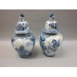 Pair of large early 20th Century Delftware jars with covers