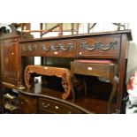 George III mahogany side table in Adam style, the moulded top above three frieze drawers relief