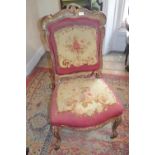 19th Century French gilded side chair with tapestry covered back and seat raised on cabriole front