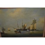 After The Antique, oil on canvas, maritime scene with boats on calm waters, 11.5ins x 15.5ins