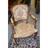 Reproduction French style open armchair with machine tapestry back and seat