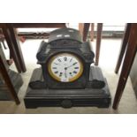 Large 19th Century black slate mantel clock, the enamel dial with two train movement signed