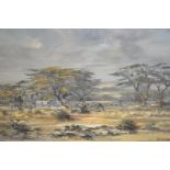 J.F. Adams, 20th Century oil on canvas, zebra in a landscape, signed, 25.5ins x 39.5ins, framed