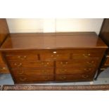 Large 19th Century mahogany mule chest, the hinged cover above five short dummy drawers and a