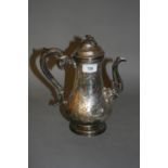 George III Sheffield plate coffee pot, with floral engraved decoration and scroll handle
