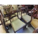 Pair of Regency mahogany rail back side chairs with drop-in seats on turned front supports
