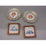 Pair of Coalport gilt and floral decorated plates with grey borders, two sets of three Royal Crown