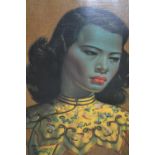 Mid 20th Century coloured print on canvas, after Tretchikoff, Chinese girl, 23ins x 19ins, framed