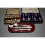 Sheffield silver Christening set in fitted box (at fault), cased set of six Victorian Sheffield