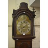 George III oak longcase clock, the broken arch hood with flanking pilasters above a moulded panel