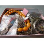 Small box containing a quantity of various silver and costume jewellery etc.