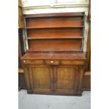 19th Century mahogany chiffonier / side cabinet, the boarded shelf back with baluster turned