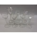 Collection of seven various 18th Century drinking glasses including one with a double opaque twist