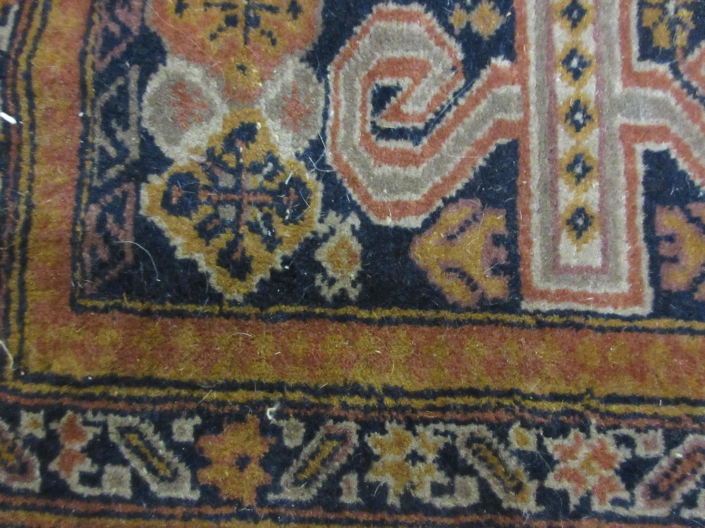 Turkish rug of Caucasian design with an all-over stylised floral and rams head design on a - Image 4 of 5