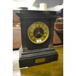 19th Century black slate and gilt metal mounted mantel clock, the rectangular case with flanking