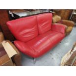 20th Century red leather drop end sofa on polished aluminium supports