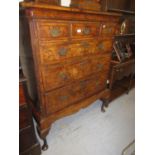 18th Century walnut and crossbanded chest on stand with three short and three long drawers raised on