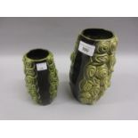 Two Sylvac green pottery relief moulded vases