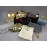 Jane Shilton gold evening bag together with a quantity of other various evening bags and purses