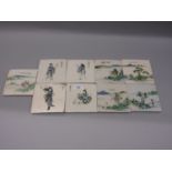 Set of eight 20th Century Chinese pottery pictorial tiles, signed