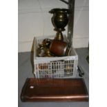 19th Century copper foot warmer together with a quantity of various decorative brassware